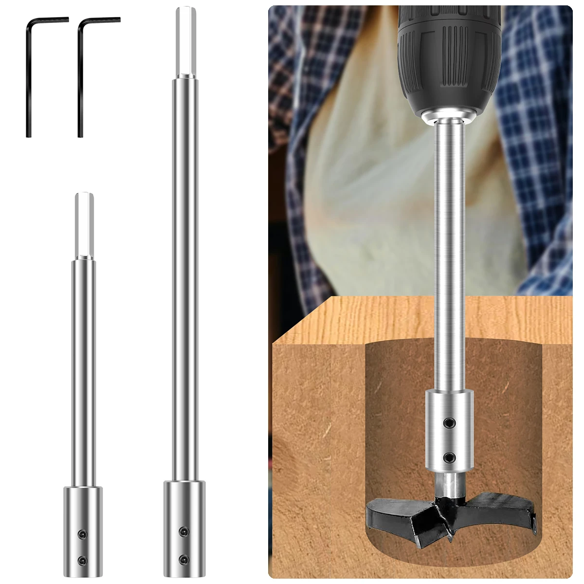 2PCS Forstner Bit Extension 169mm 254mm Extra Long 45# Steel Drill Bit for Drill Flat-Bottomed Holes or Start Deep Hole Turning