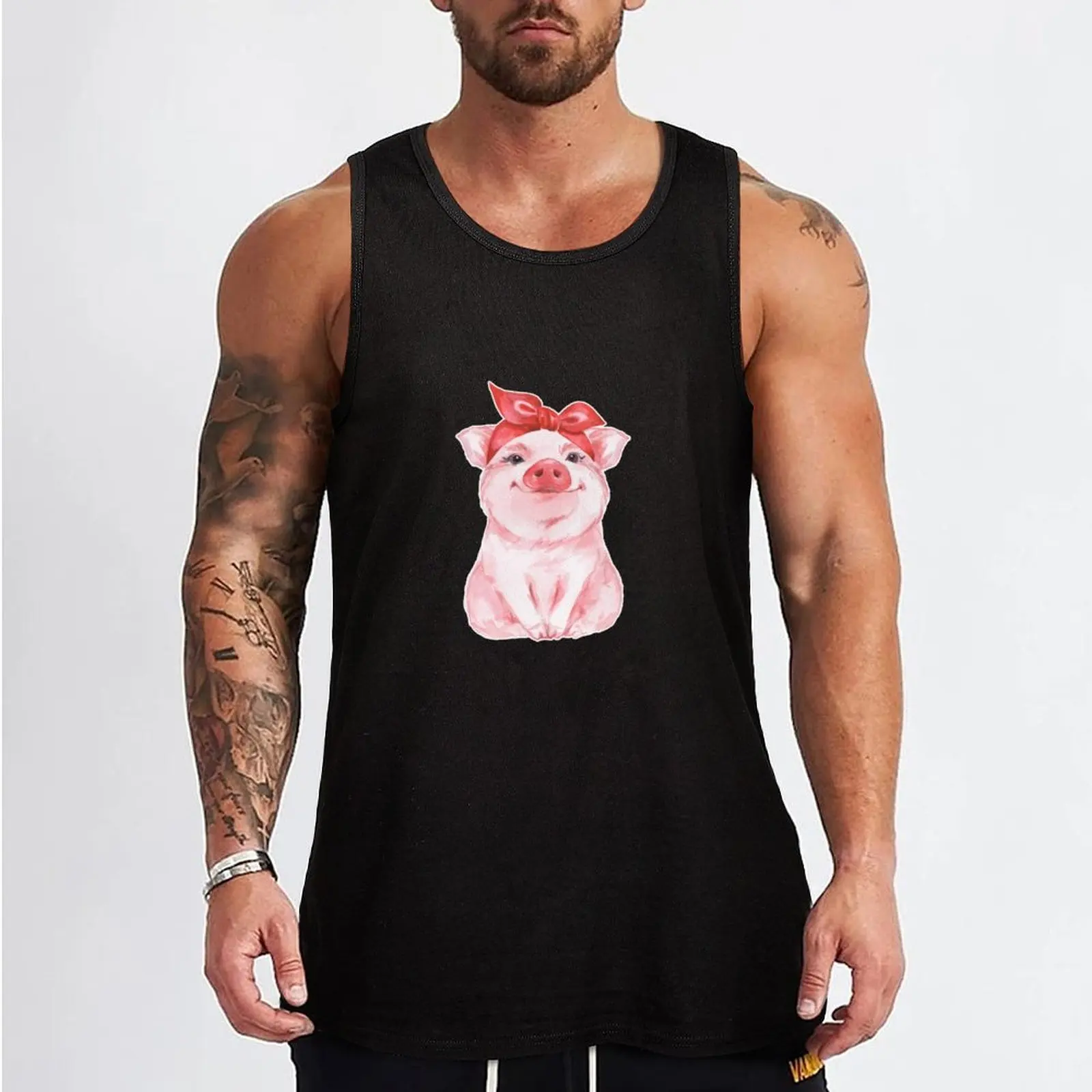 Piggy in red Tank Top artykuły na siłownię dla mężczyzn garnitury sportowe bluza z nadrukiem anime