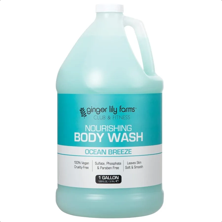

Ginger Lily Farms Club Fitn urishing Body Wash 100 Vegan CrueltyFree Bath Shower Gel for Men and Women Ocean Breeze Scent 1 Gal