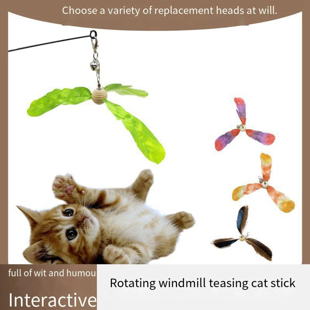 Interactive Cat Toy Simulation Bird Mice Feather with Bell Funny Kitten Wand Toy Replacement Heads Cat Teaser Toy for Indoor Cat