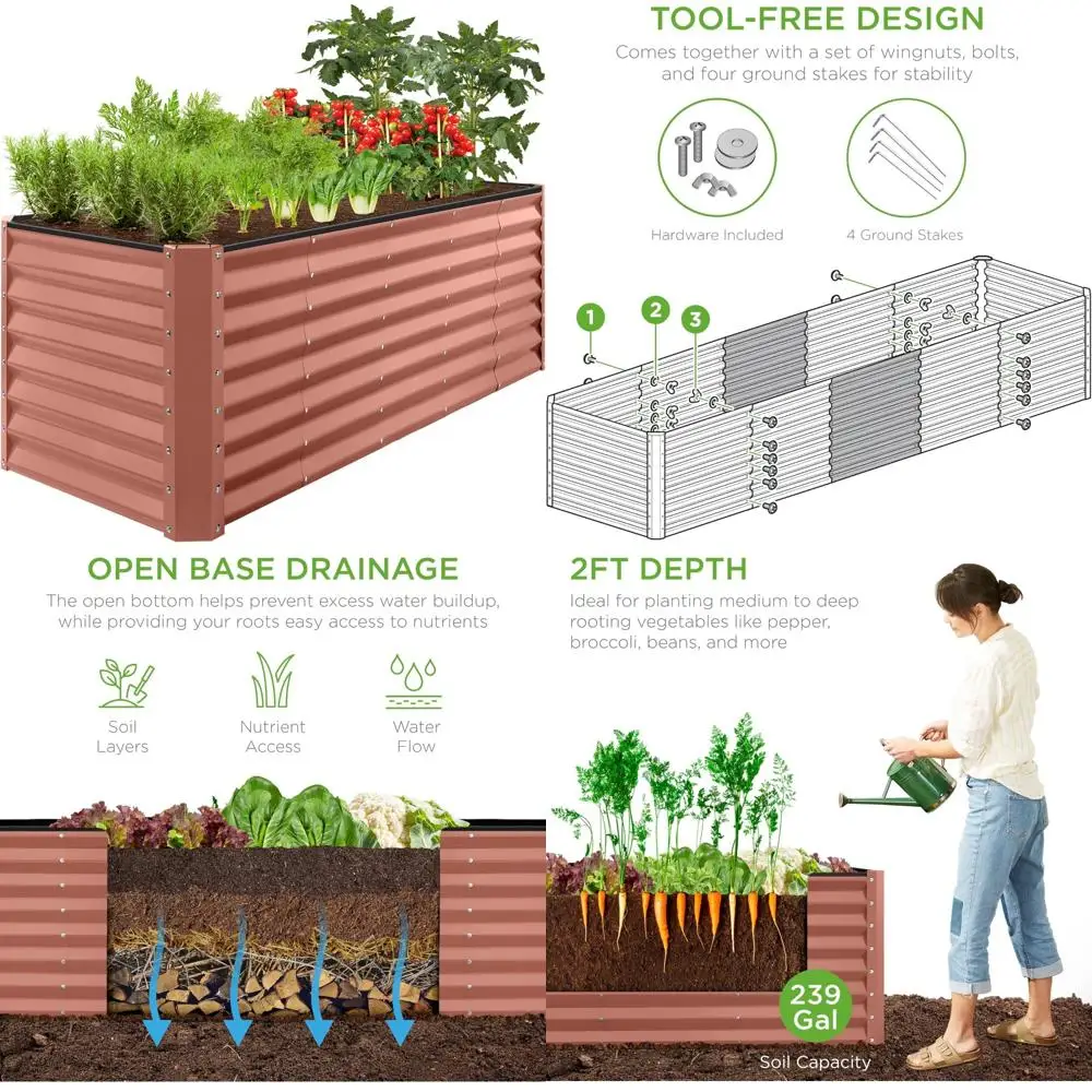 Rectangular Outdoor Metal Raised Garden Bed for Deep Root Vegetables, Flowers, and Herbs - 8x2x2ft Planter Box Ideal for Gardeni