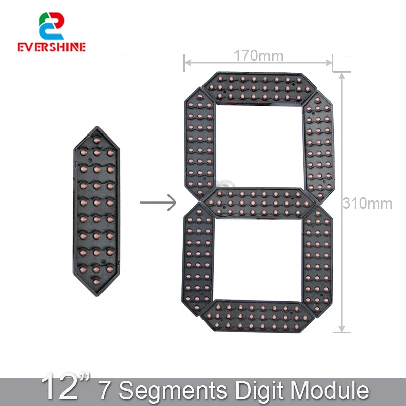 12 Inch Large Digital LED Module Display Ultra Brightness Outdoor Gas Station Number Segment Sign for Business Use