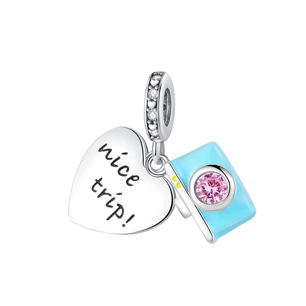 925 sterling silver camera travel two-piece pendant compatible with original bracelet, men's and women's DIY jewelry gift