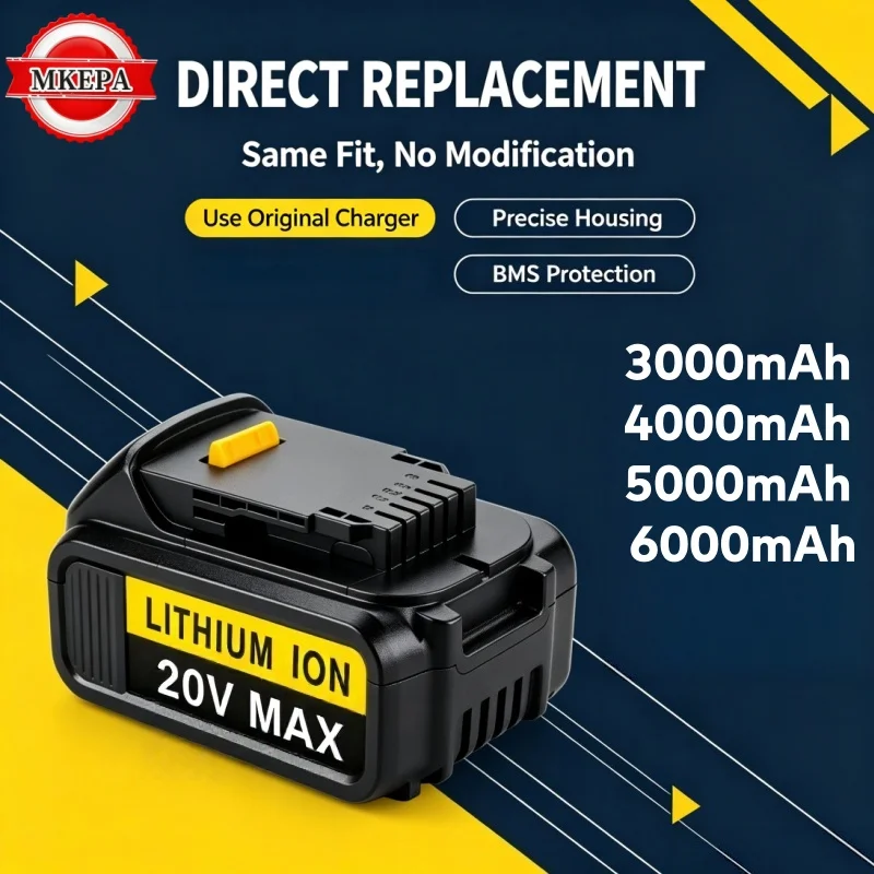 20V 3.0Ah 4.0Ah 5.0Ah 6.0Ah Replacement Li‑ion Battery DCB200 Compatible with DCB205 DCB201 DCB203 Cordless Power Tool Battery
