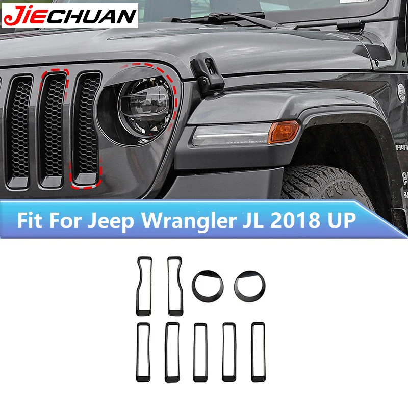 

JIECHUAN Car Front Grille Grill Insert Headlight Light Cover Trim For Jeep Wrangler JL/JT Gladiator 2018 Up Exterior Accessories