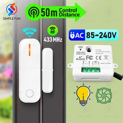 433Mhz Door Window Sensor Wireless Light Switch Detection Switch AC 110V 220V 230V 10A RF Relay Module,for LED/Lamp/exhaust Fan