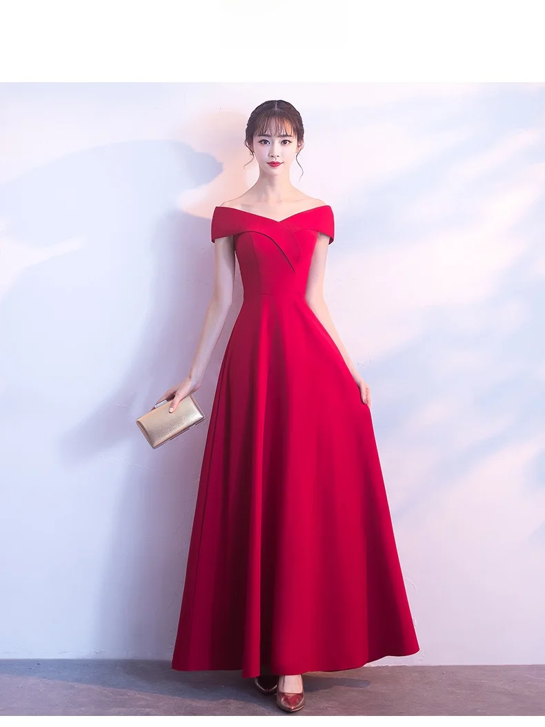 Ele Long One-oulder Wedding Dr for Bridal Banquet Evening Gown Floor-Length Dr Zipper Sle Cotton Fabric