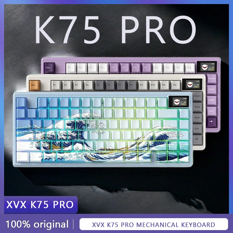 

XVX K75 pro mechanical keyboard small screen three mode Bluetooth wireless game hot plug Hyacinth axis Aluminum keyboard