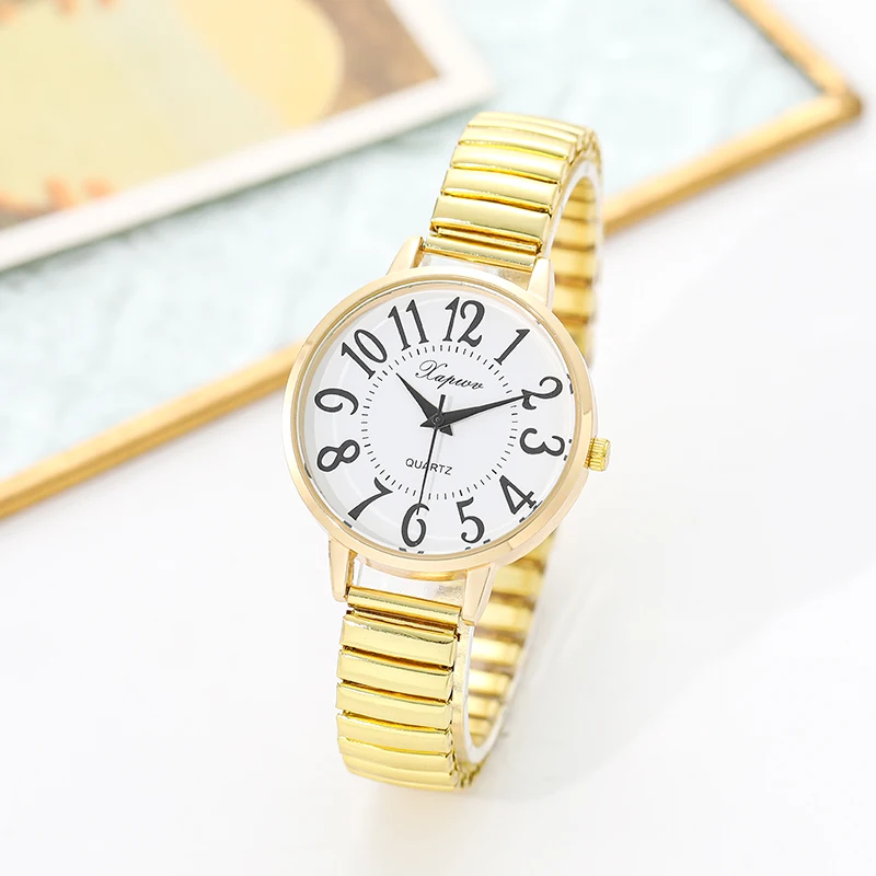 Casual Fashion Quartz Women's Watch Arabic Large Number Elastic Band Retro Elderly Watch Suitable for Elders Gifts