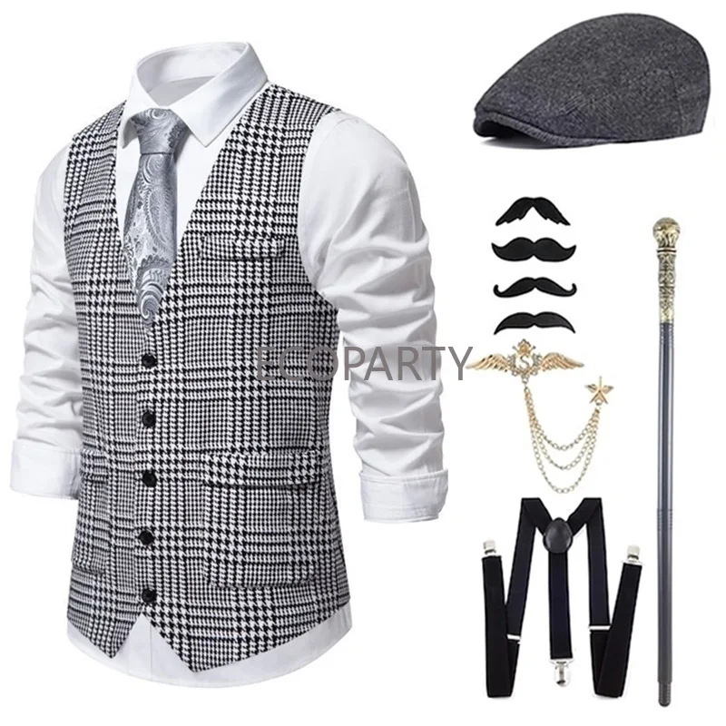 New Gionforsy 1920s Mens Gatsby Gangster Costume Grandpa Accessories Set 20s Old Man Vest Hat Bow Tie Vintage Pocket Watch