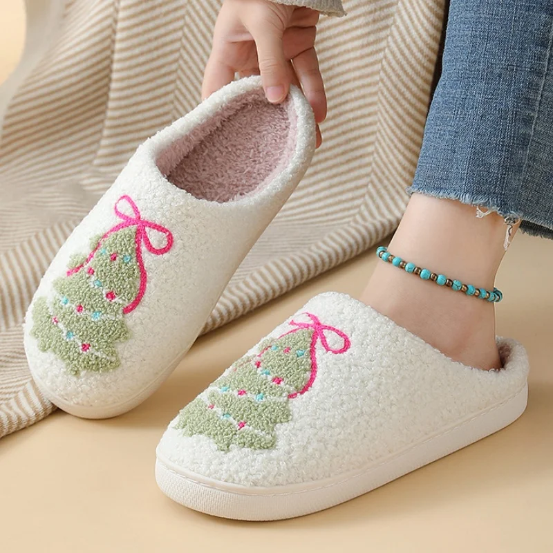 Pantofole invernali calde e comode in pelliccia per Natale, da donna, comode e divertenti, per la casa, sandali morbidi in peluche per adulti._voghion.com