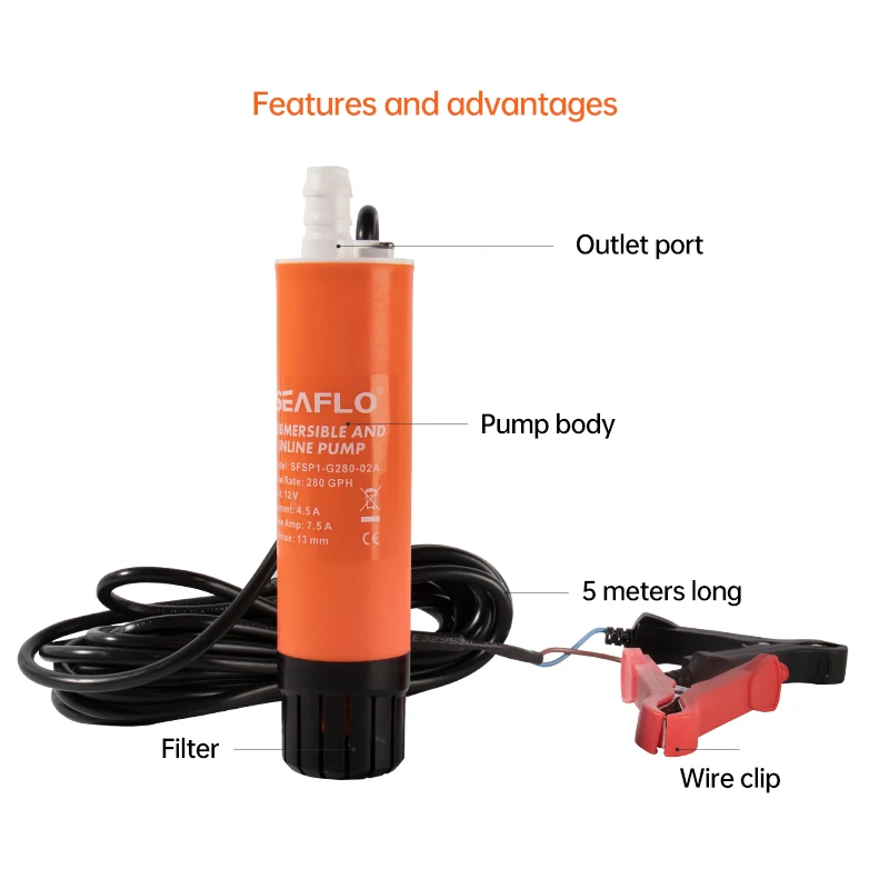 SEAFLO Wholesale Small Pumping die sel 280GPH 12V Submersible Pump and Inline Pumps Water Pump