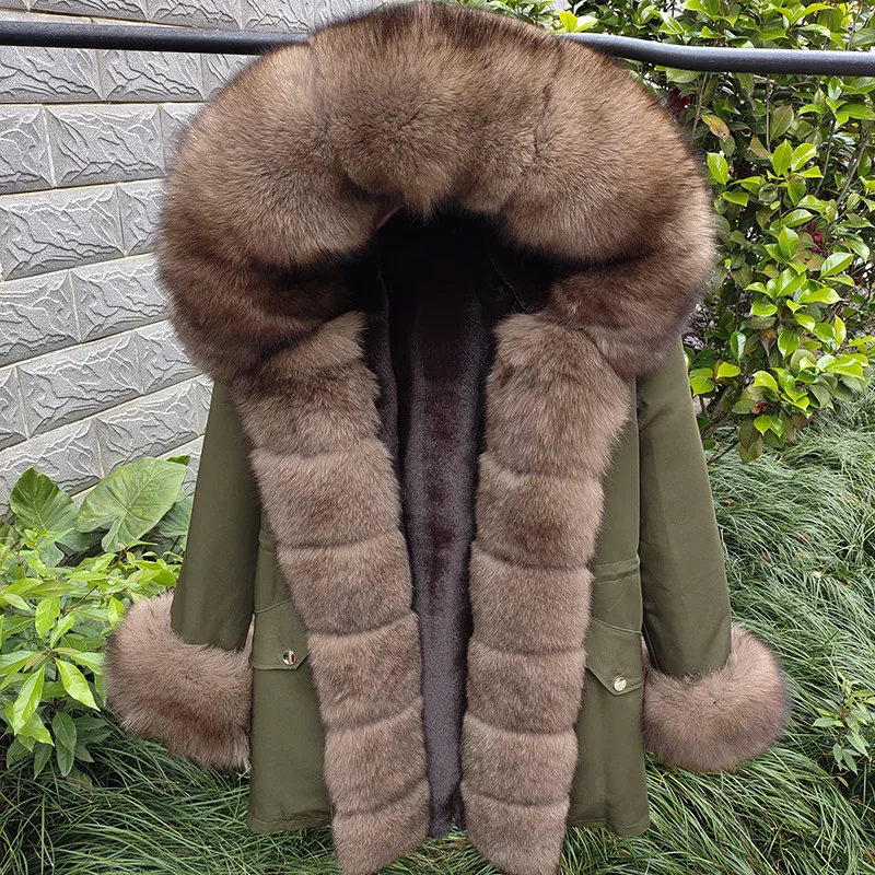 Pai Overcoming Women's  New Fox Fur Grass Coat with Detachable Front and Fur Collar for Slimming Mid length Coat 2024