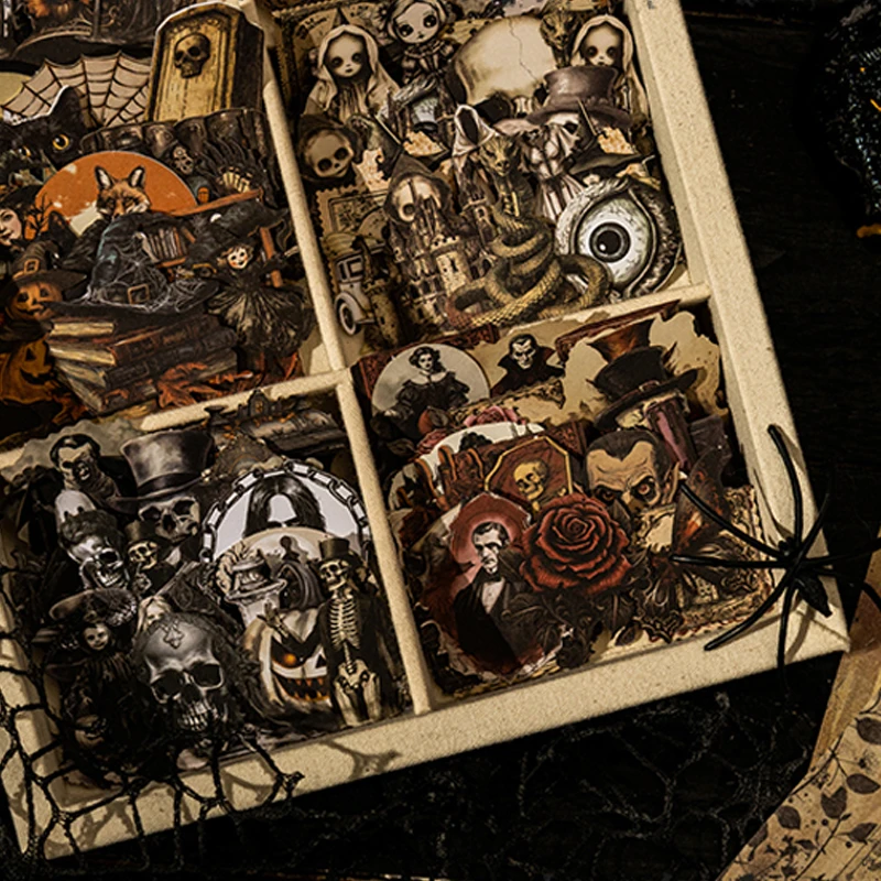 120pcs Spooky Encounters Series Large Portion Hardcard Material Pack Sticker Handbook Collage DIY Scrapbooking Album Photo Frame