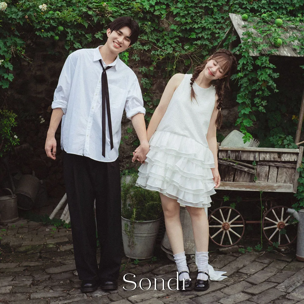 Sondr Mini Ruffled Wedding Dress Korean Short Photography Gown O-Neck Sleeveless Bridal Party Gown Customized