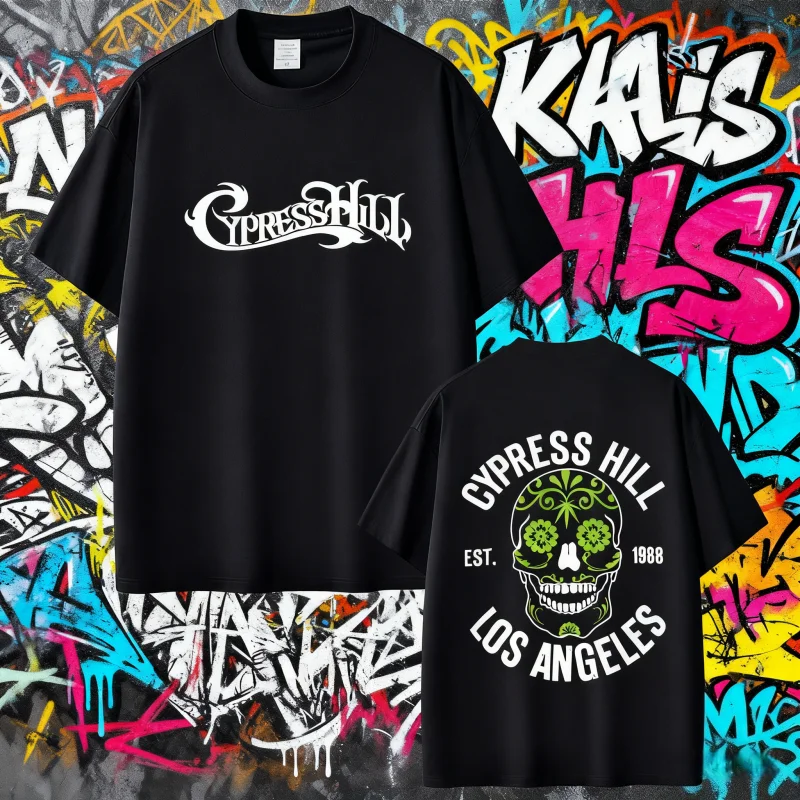 

2025 Summer Rapper Cypress Hill T-shirt Skeleton Graphic Men Women Hip Hop Fashion Oversized 100% Pure Cotton Printed T-shirt