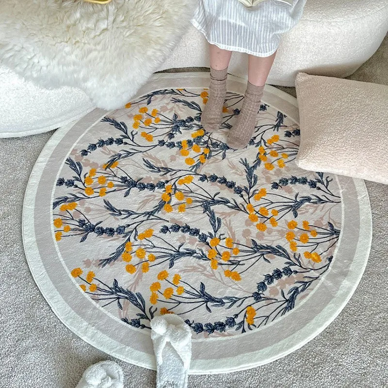 

Round Pastoral Flowers Round Carpets Cashmere Living Room Non-Slip Carpet Sofa Tatami Bedside Rug Baby Kids Crawling Mat Decor