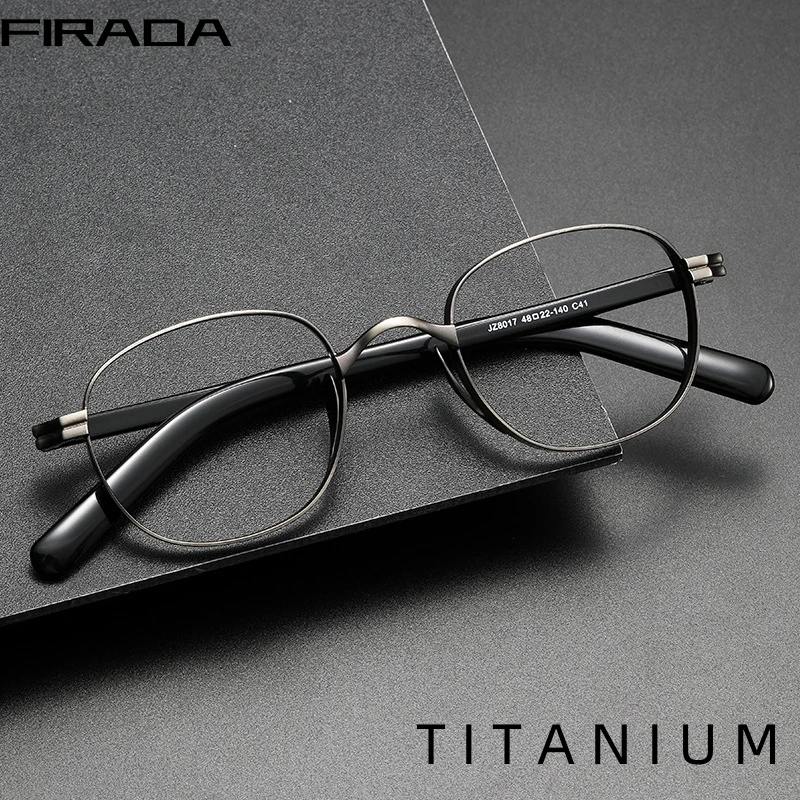 FIRADA Fashion Comfortable Glasses Retro Pure Titanium Eyewear Business Optical Prescription Eyeglasses Frame Men Women 8017-C