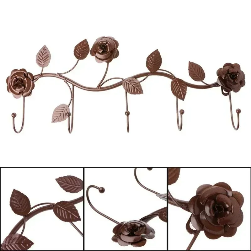 Retro Iron Hook Clothes Hook Rose Wall Hook Creative Rose Hook Nail Wall Storage Rack Wall Decoration Kitchen Accessories