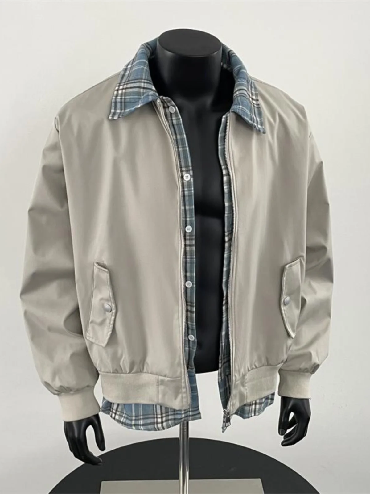 

Клетчатый лоскутный свободный крой Jaet с воротником-стойкой Мужчины Женщины Осень Зима Американский Sle Cleanfit Jaet Casual Faion