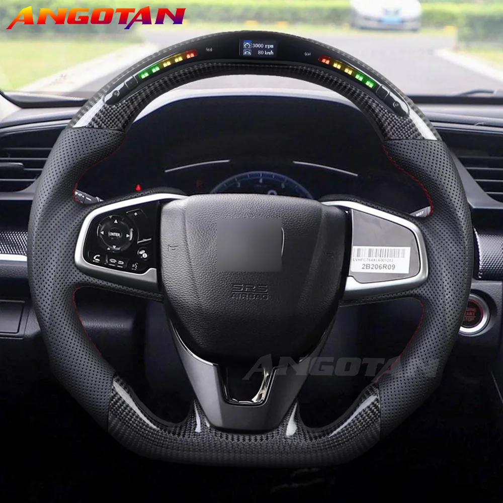 

Steering wheel Perforated Leather Steering Wheel Carbon Fiber For 2016-2021 Honda Civic Gen 10th LED Steering Wheel