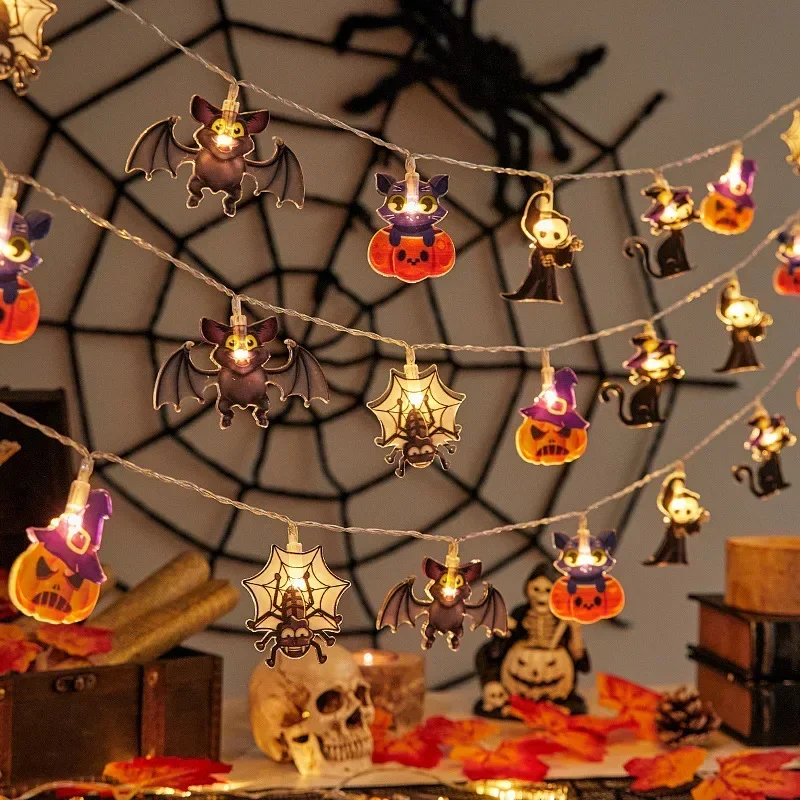 1.5m 10led Halloween String Lights Witch Bat Pumpkin Zasilana bateryjnie lampa nastrojowa Halloween Dekoracja do domu Świąteczna lampa