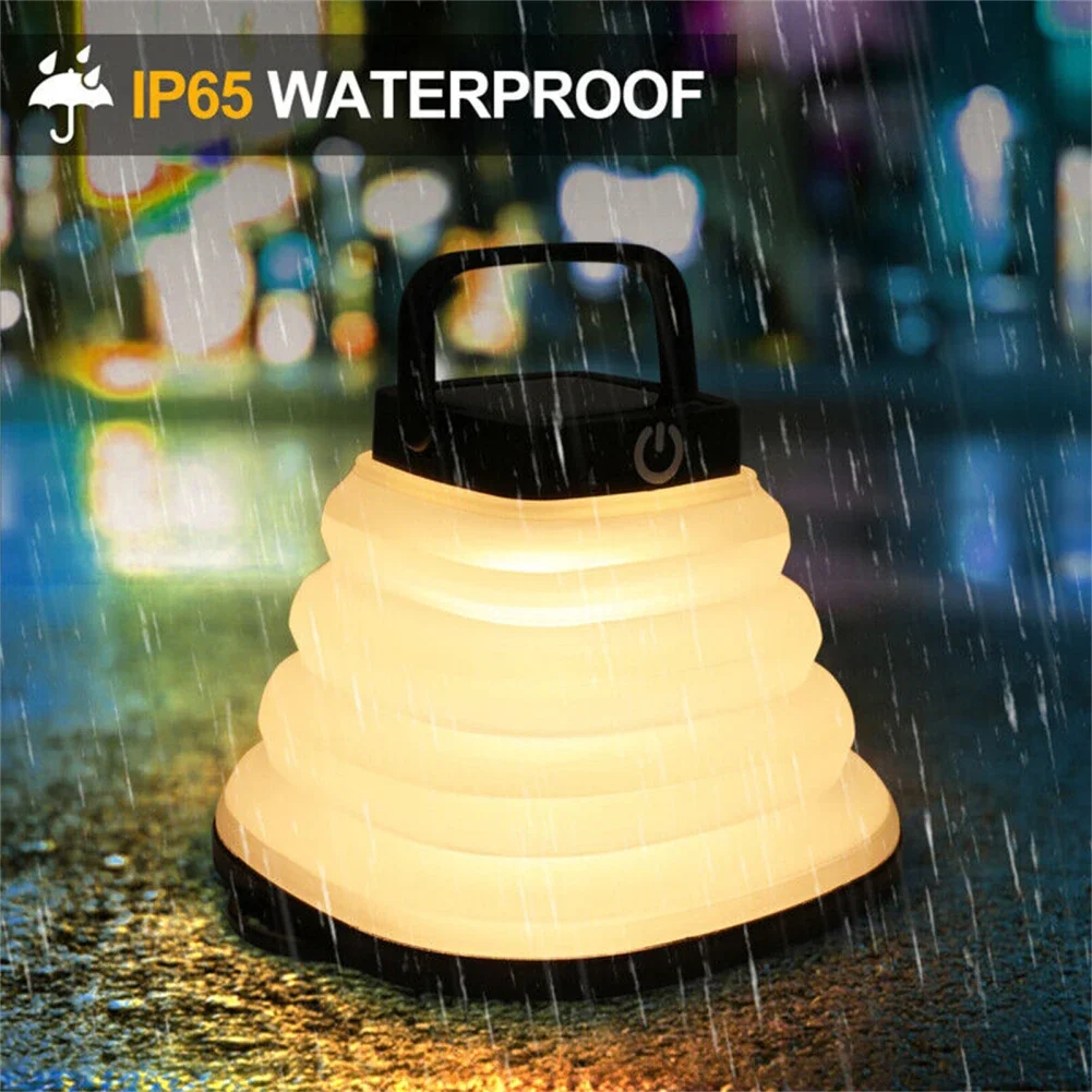Solar Camping Lantern Outdoor IP65 Waterproof Portable Collapsible Camping Light USB Charging 3 Lighting Modes Lamp With Handle