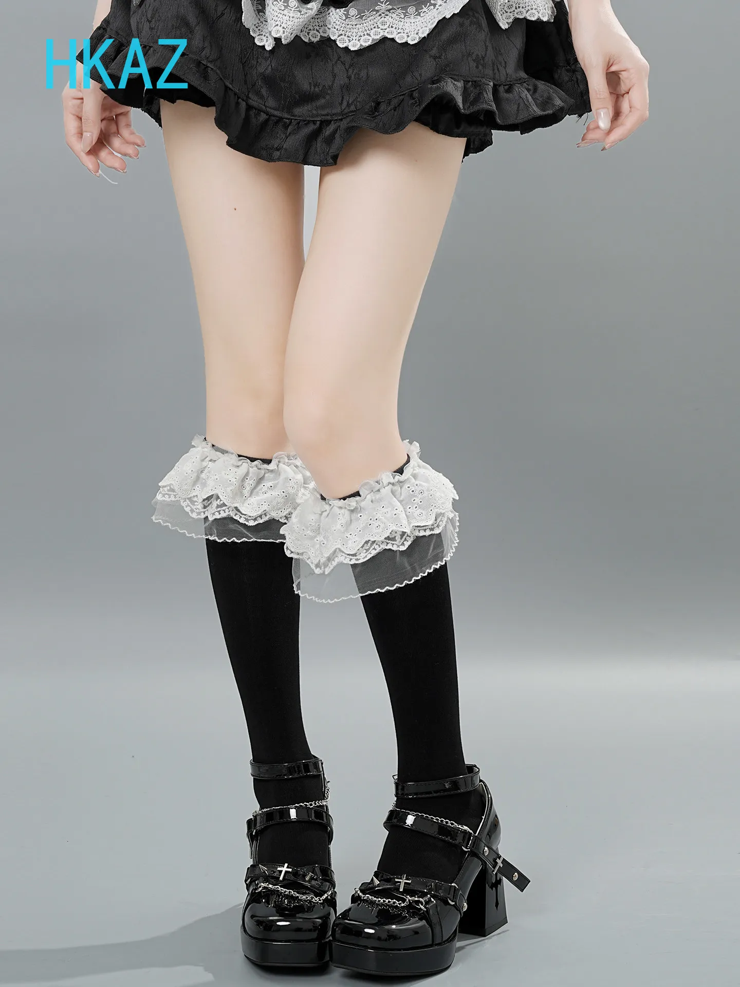 Lolita Lace Tube Socks Fashion Versatile Women's Personality Solid Color Socks Sweet Cool Girls Calf Socks Lolita Stockings