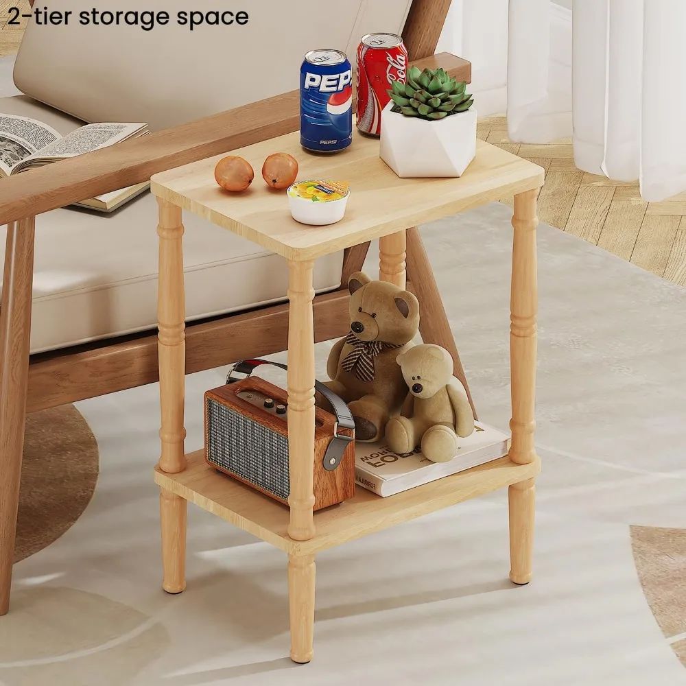 طاولة جانبية من الخشب الصلب مع مساحة تخزين، طاولة نهاية عتيقة للمساحات الصغيرة، مجموعة بدون أدوات #5