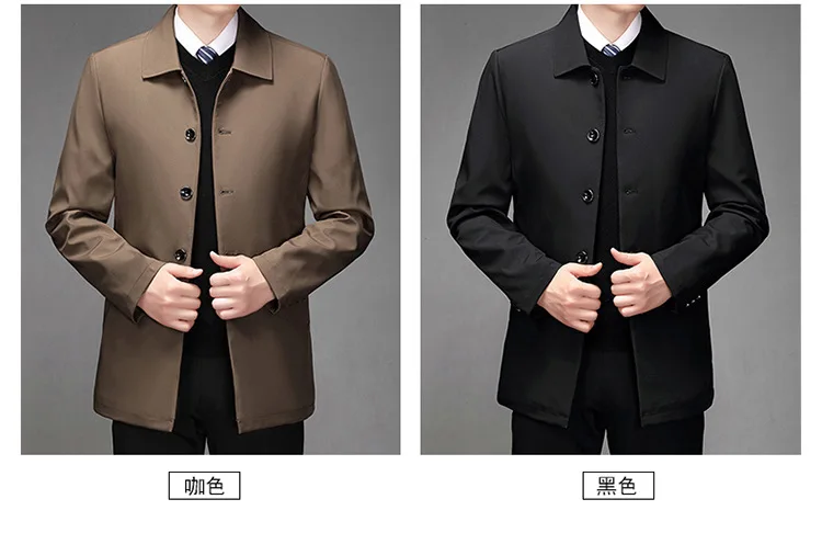 2025, hochwertige Herrenjacke mittleren Alters, lockere, lässige Frühlings- und Herbstkleidung, Mantel für Papa mittleren Alters, einreihige Knopfjacke – Detail 6