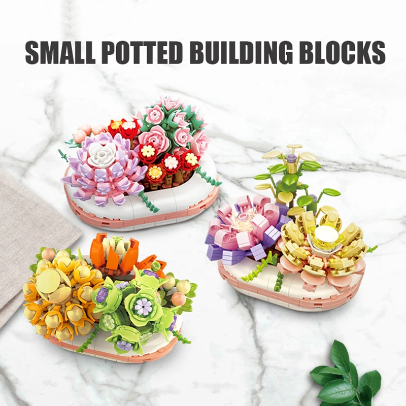 Succulent Potted Building Blocks DIY Creative Simulation Flowers Glowing Pistils Puzzle Assembled Bricks Children's Toy Gift