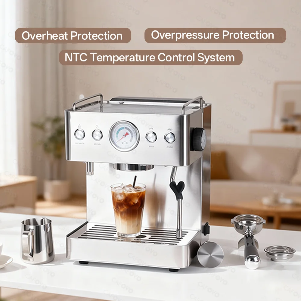 CAFOVO E129 Machine à expresso 20Bar avec 2 pompes ULKA 2 chaudières pour café et Machine à café semi-automatique commerciale 220V 110V