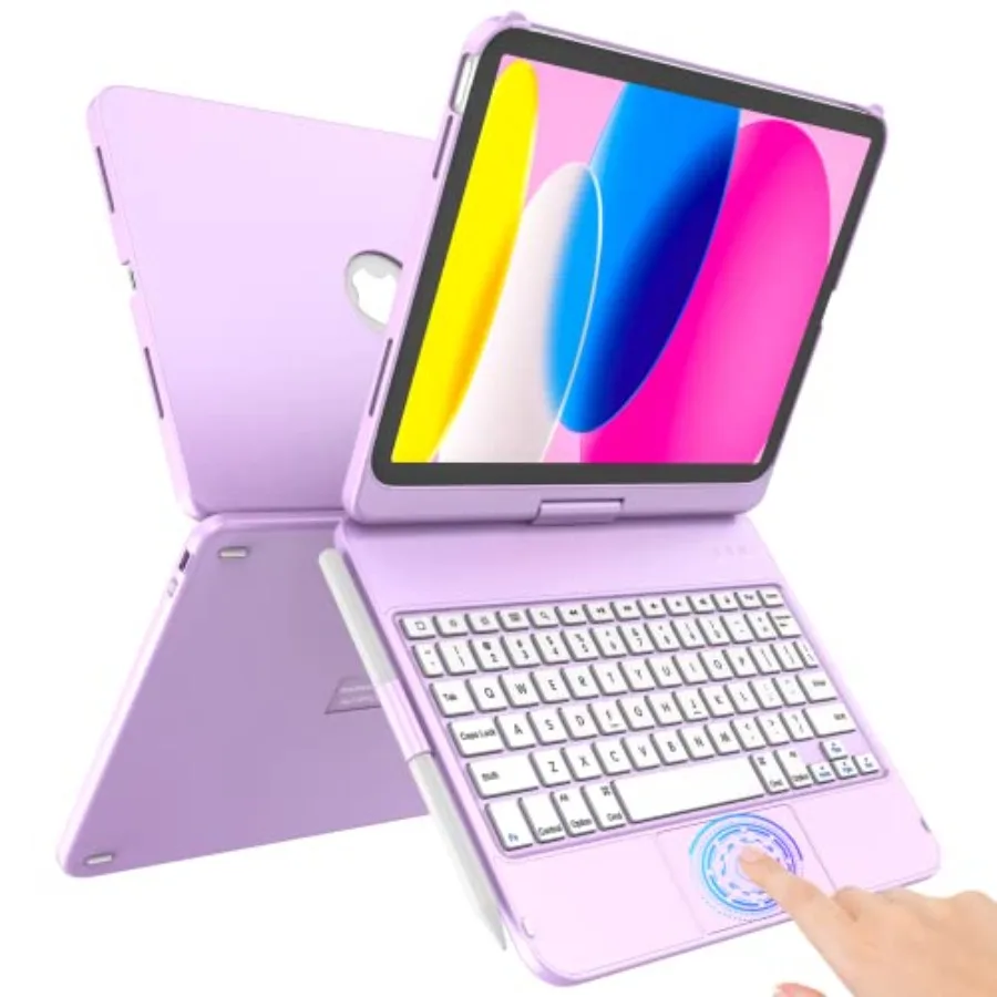 

Фиолетовый чехол для iPad A16 11-го/10-го поколения с клавиатурой, тачпадом и держателем для Apple Pencil, вращающийся на 360°, для моделей 10.9 (2022) и 11 (2025)