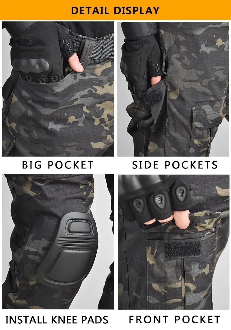 Tactical Uniforms Camo Suit Hiking T-shirts Cargo Pants Men Clothing Trekking Hunting Clothes Wear-resisting Set