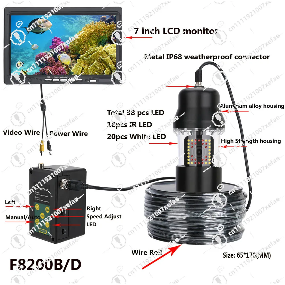 100 meters 360 degree rotating underwater  with IP68 waterproof 38 Light Emitting Diode and 7 inch LCD screen