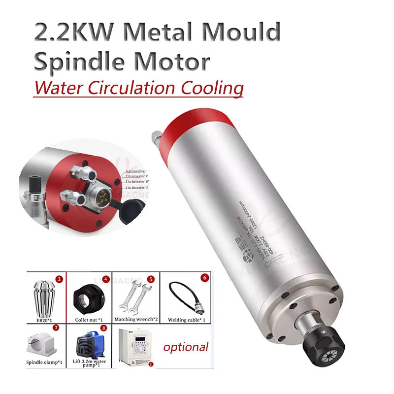 

2.2KW Metal Mould Spindle Motor Water Circulation Cooling 85 Diameter 12000 RPM Engraving Machine Components Milling Machine