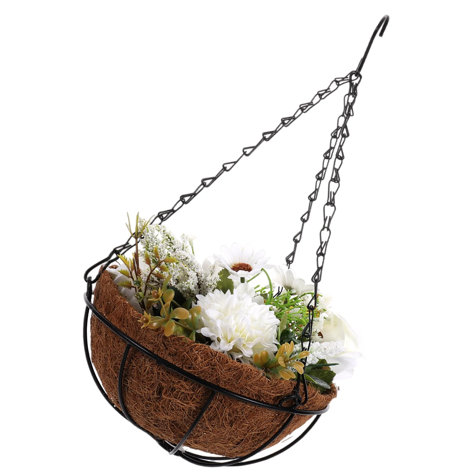 

Simulated Rose Coconut Lined Silk Flowers Wall Decor Silk Flower In Coconuts Basket Hanging Ornament Home Decoration Plants