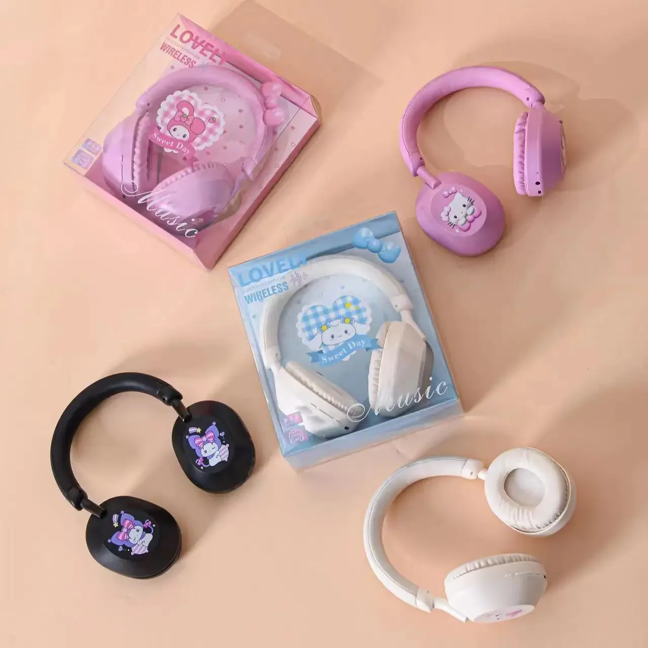 Hello Kitty Kuromi Cartoon Bluetooth Headphones Sanrio Wireless Sports Earphones High Appearance Gaming Headsets Noise Reduction