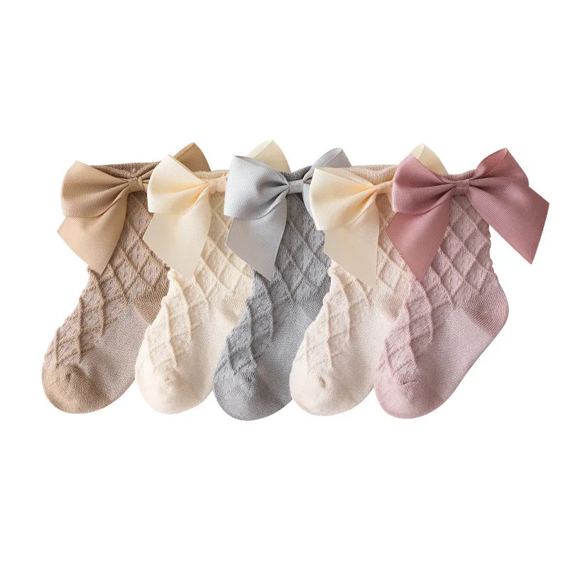 Lawadka 2024 Newborn Baby Sock For Girls Solid Bow Cotton Fashion Kids Girl Soft Princess Children Socks 6M-6Years Spring Summer