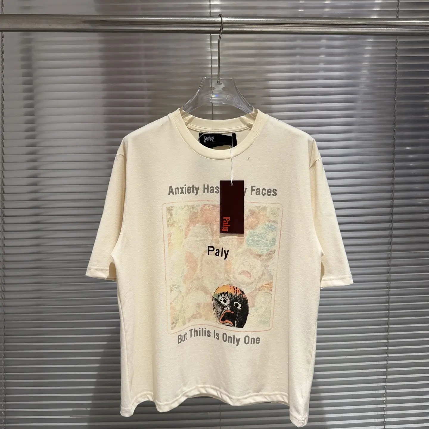 

Paly Hollywood anxious face theme distressed ripped heavy cotton short-sleeved T-shirt