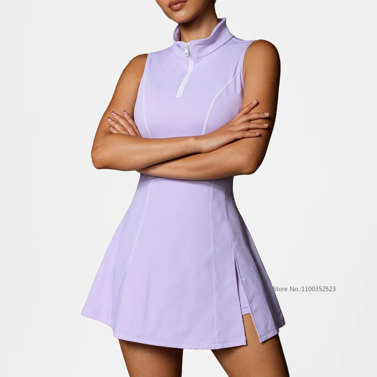 Women Sleeveless Polo Tennis Dress Zipper Collar Sports Golf Dress Built-in Bra and Short Quick Dry Split Workout Athletic Skirt