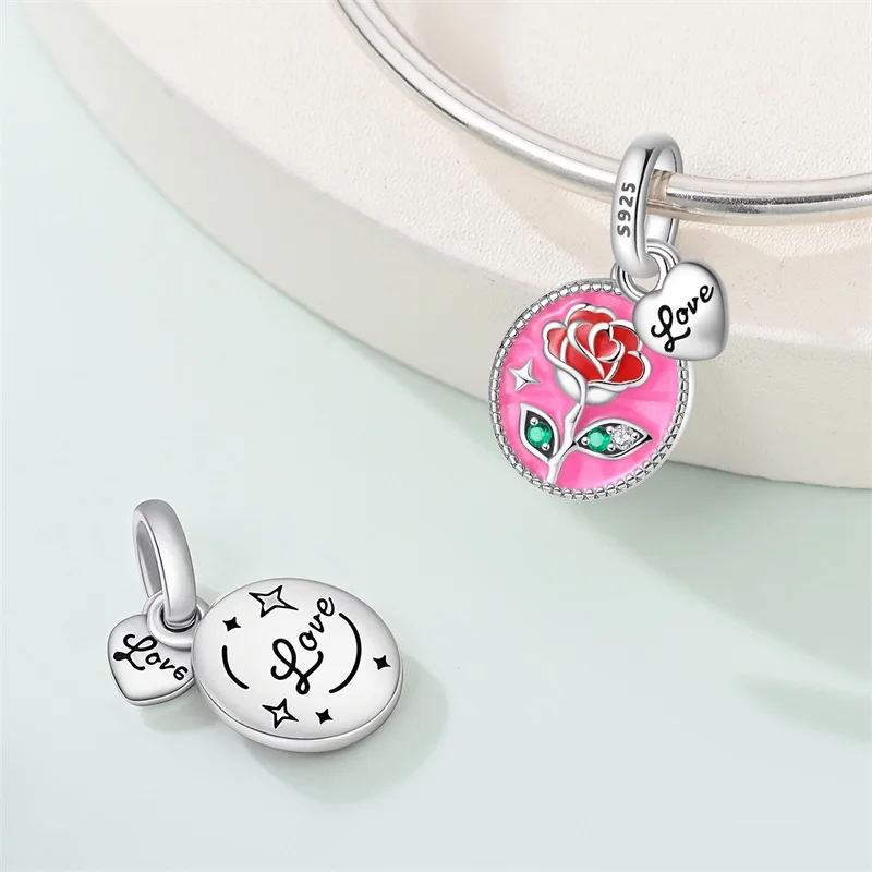 

Fit DIY Original 925 Sterling Silver Rose Amulet Pendant Sparkling CZ Zircon Dangle For Women Girls Cute Birthday Jewelry Gifts