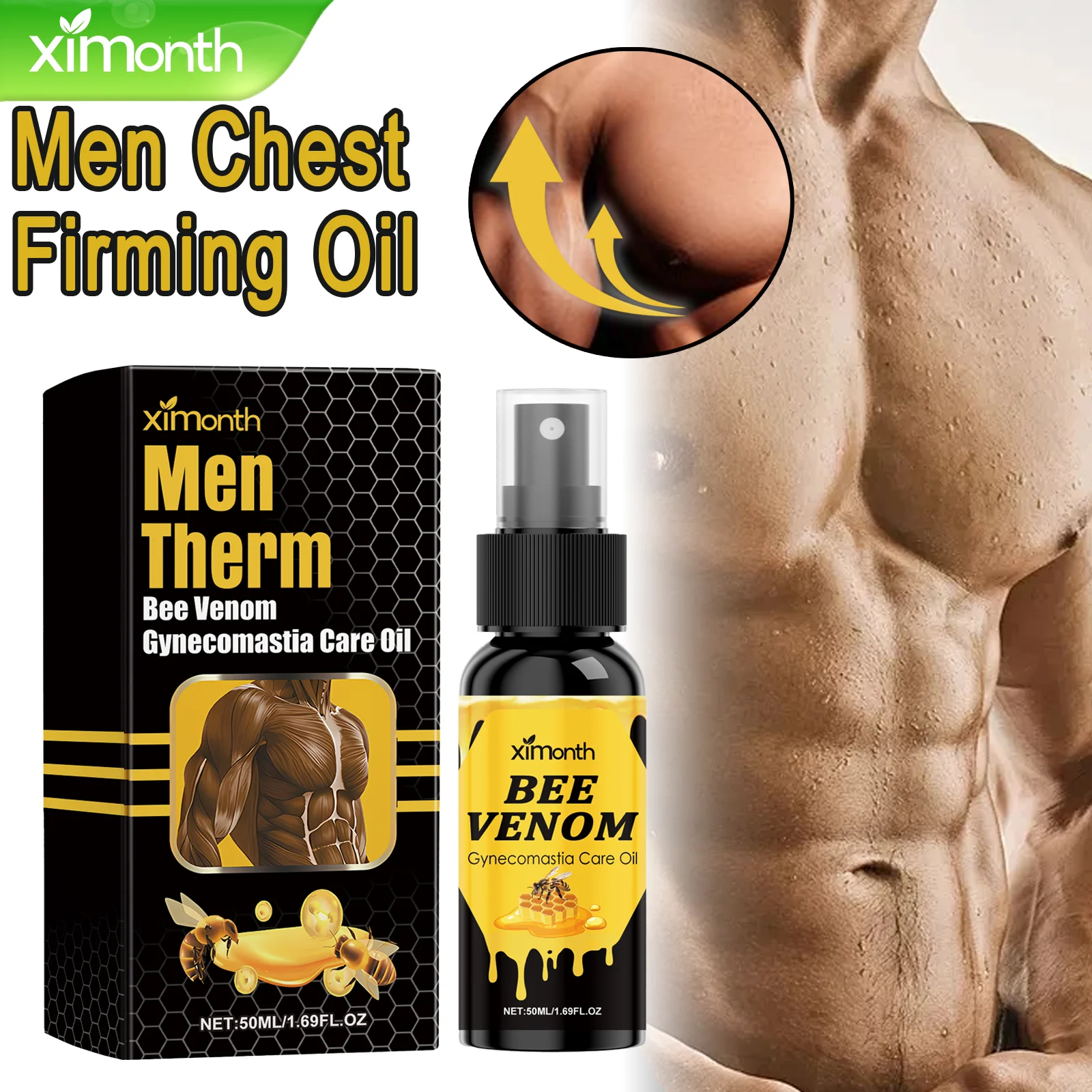

Ximonth 50ml Men Chest Firming Oil Chest Enhancement Contouring Cream Vitamin E Ginger Extract Skin Tightening Massage Oil