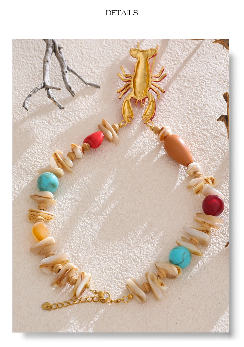 Yhpup Attraktive einzigartige Ozean Muschel Stein handgemachte Hummer Krebse Anhänger Halskette Sommer Charm Kragen Statement PVD Schmuck – Detail 13