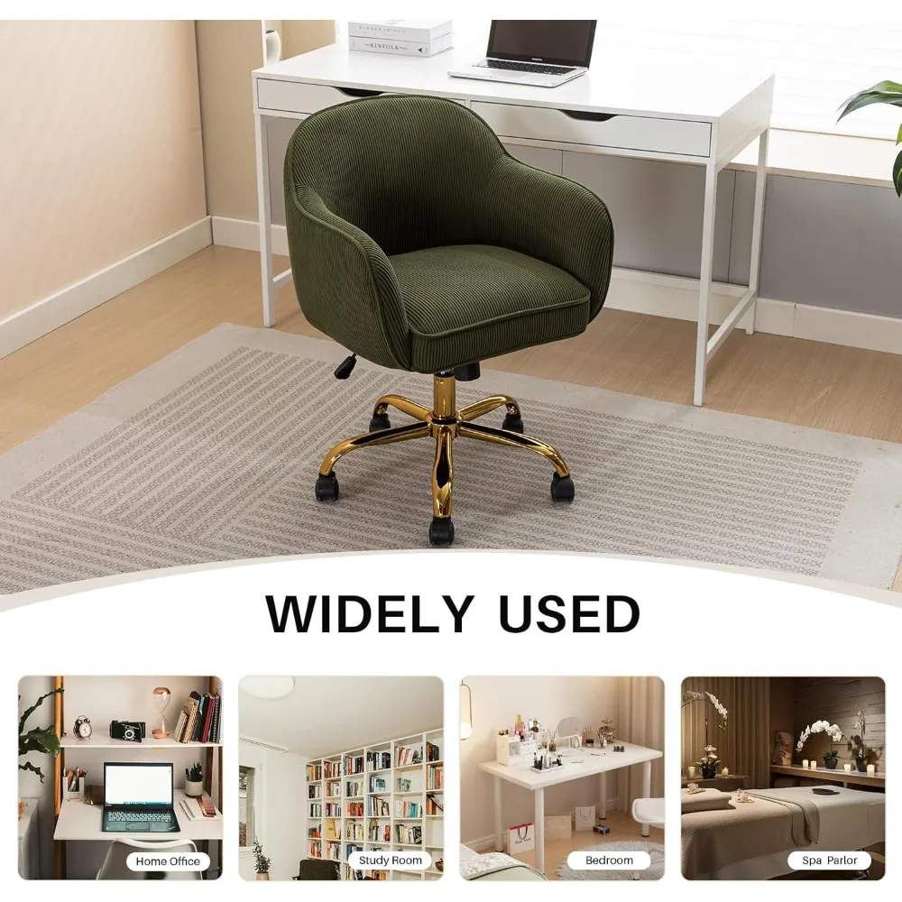 كرسي مكتب منزلي بأذرع ذهبية عجلات حديثة مخملية منجدة كرسي كمبيوتر منتصف الظهر مريح قابل للتعديل #6
