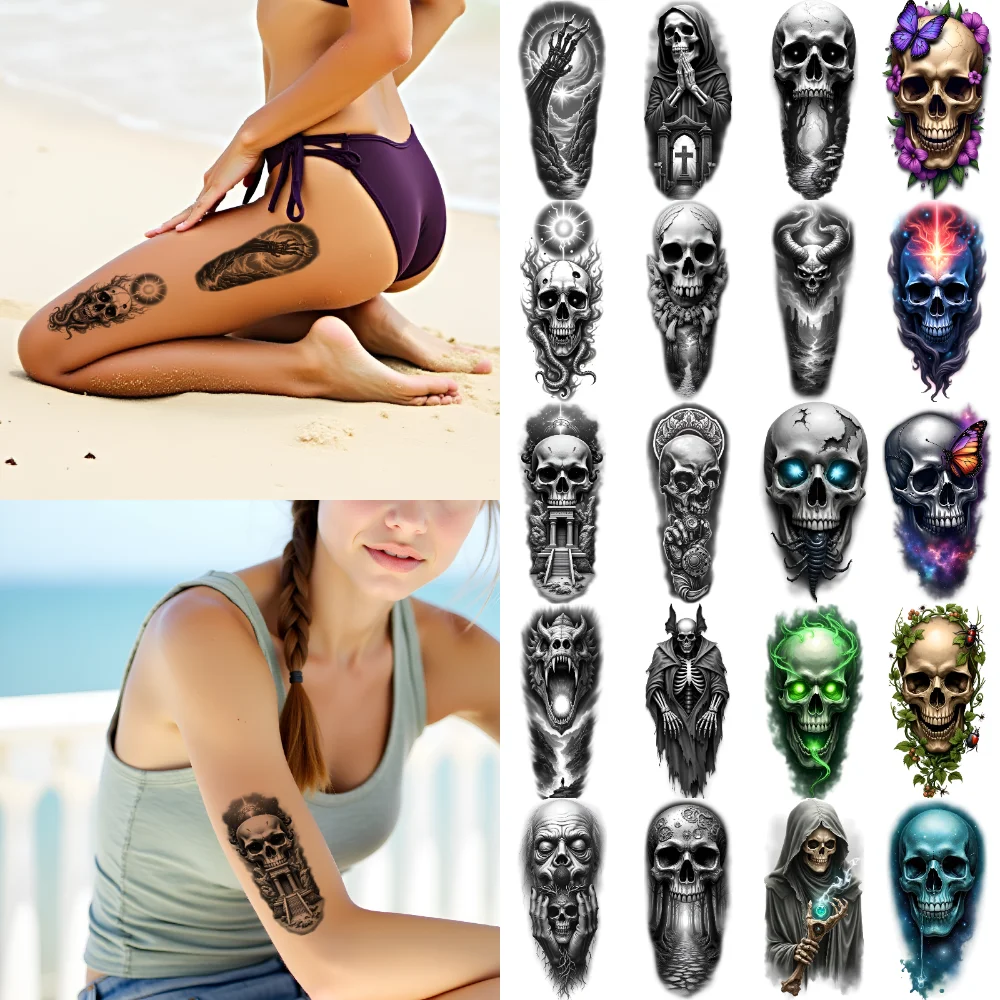 

12pcs Temporary Tattoo Tattoo Realistic Temporary Tattoos Butterfly Waterproof Long-lasting Body Stickers Skull For Thigh Arm