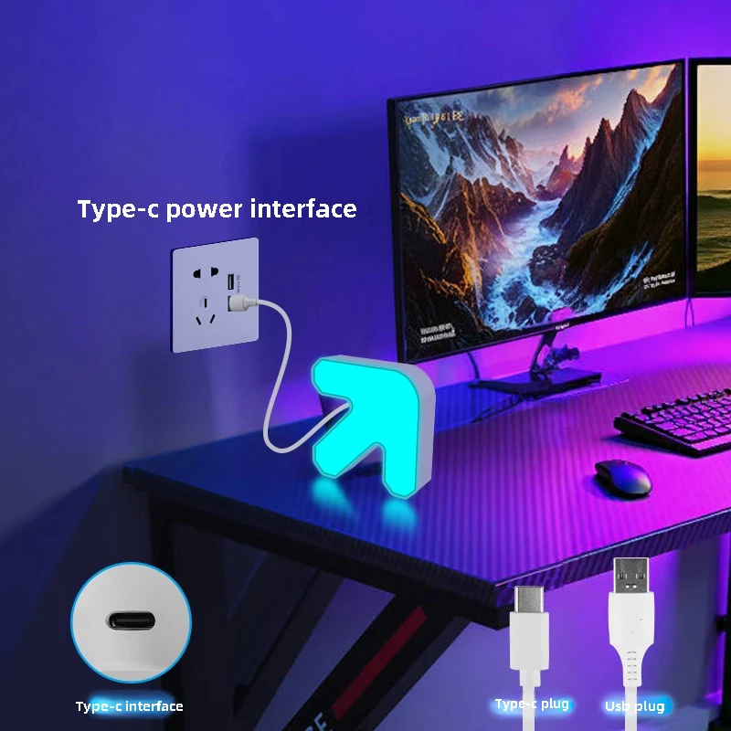 Modern Led Atmosphere Light RGB Creative Arrow Shape Night Lights Desk Decoration for Bedroom Computer Desktop Splicing Design