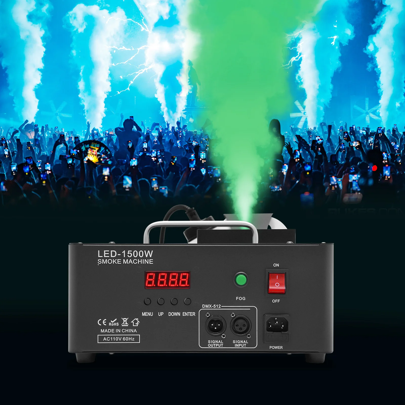 1500W AC110-120V Column Fog Smoke Machine Wireless Remote Controller LED DJ Stage Smoke Fogger