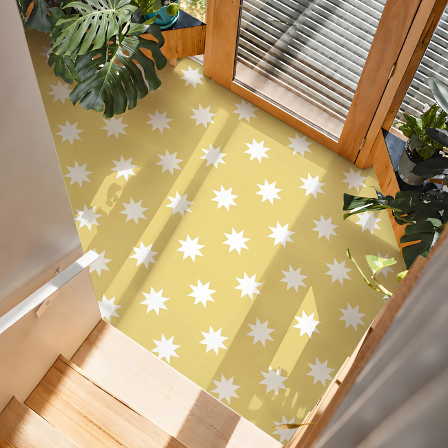 Sunshine Yellow Tile Stickers, Floral Peel and Stick Floor Tiles, Easy Removable Vinyl Decals for Kitchen Bathroom Makeover