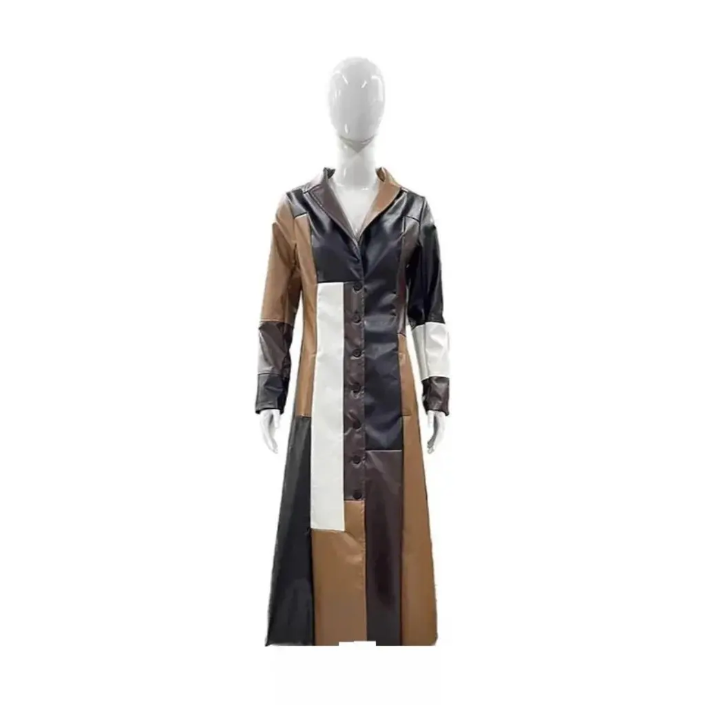 

Women's Slim-fit Leather Trenchcoat Mid-length Button Detail European American Style plus Size Available